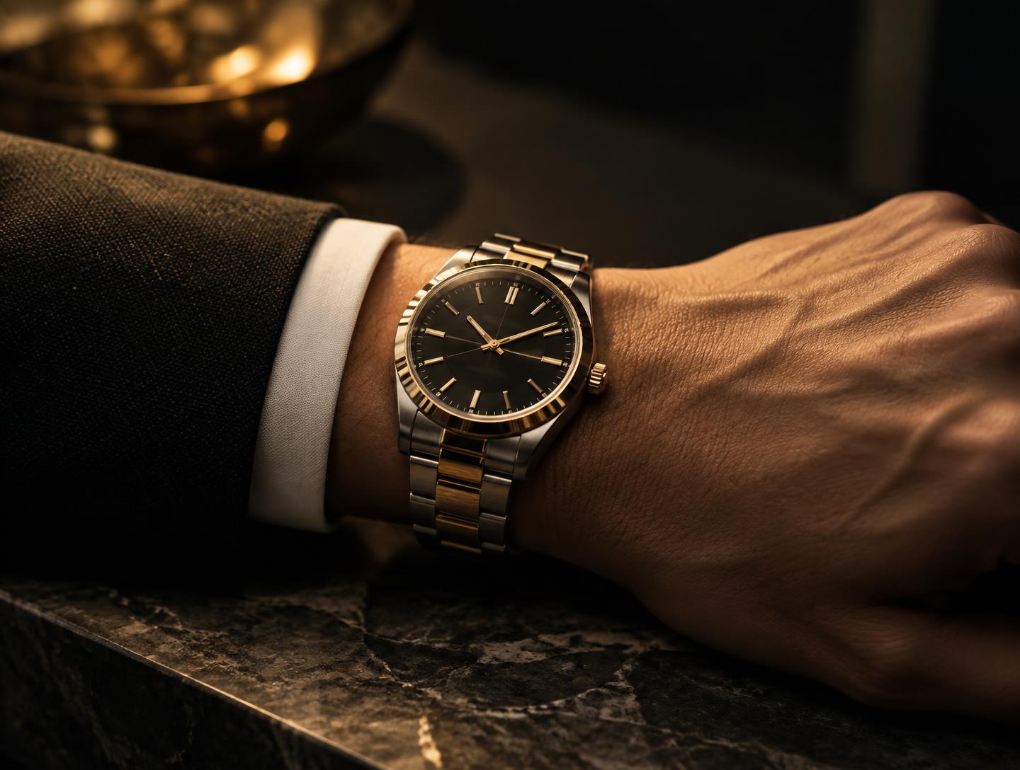 A refined watch worn on a wrist
